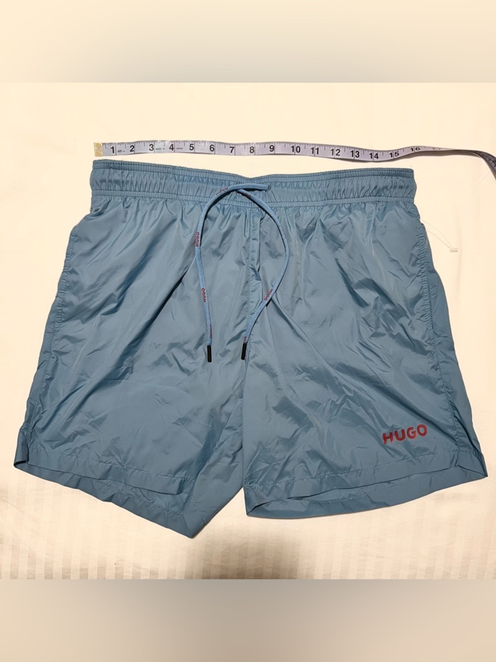 HUGO Sky Blue Swim Shorts with Red Logo